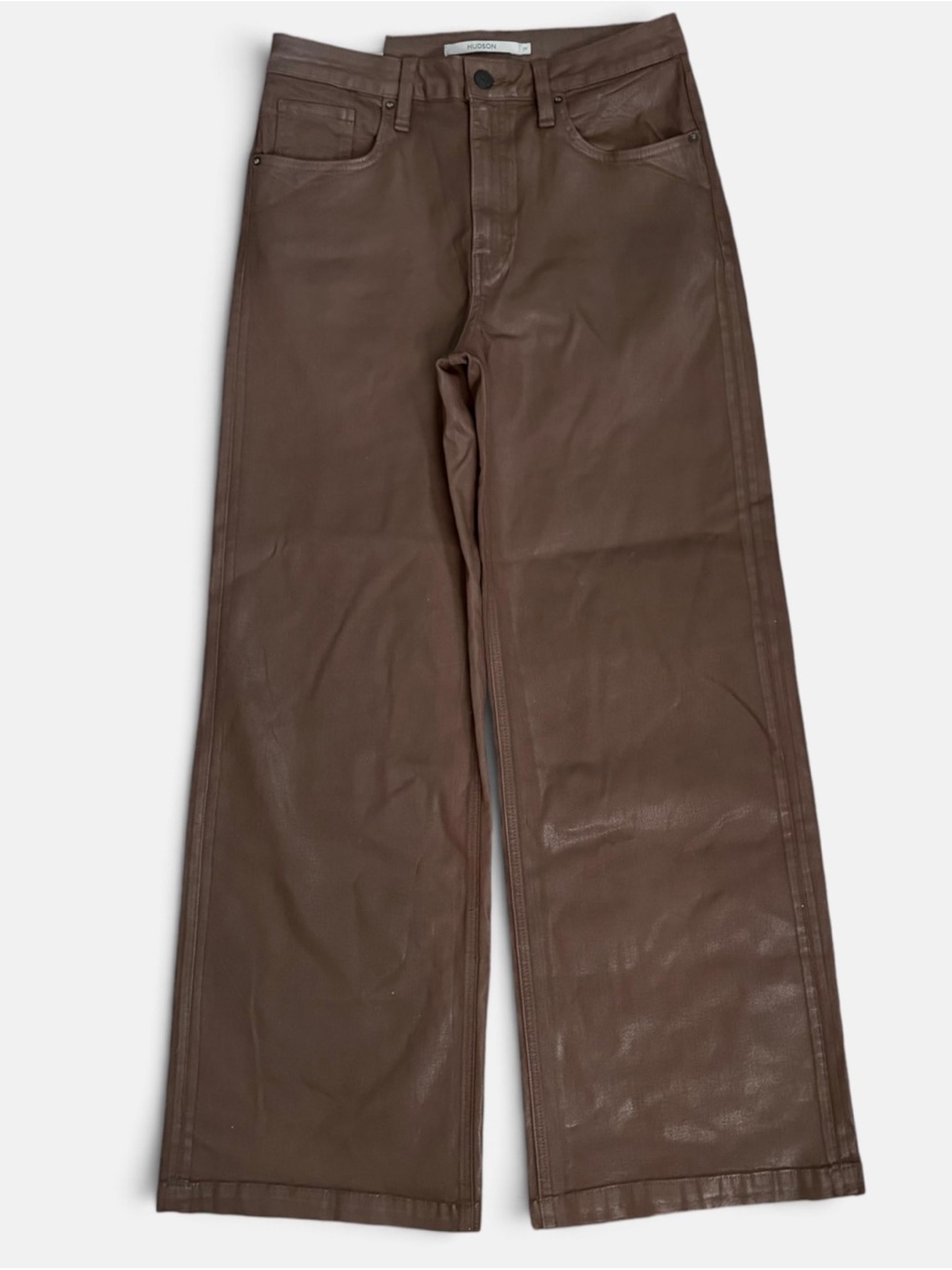 Hudson Jeans Jodie Size 29 Wide Leg Loose Fit Bracken Coated Brown Pant NWT $255